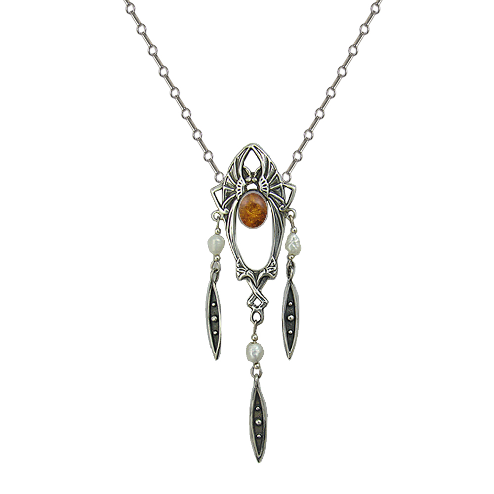 Sterling Silver Victorian Necklace With Amber Sterling Silver Victorian Necklace With Amber